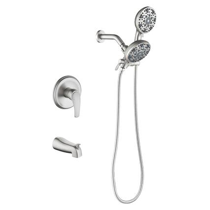 Front. Boyel Living - Brushed Nickel Shower Set with Pressure Balance Valve 6 Function Dual Shower Heads and Tub Spout - Brushed Nickel.