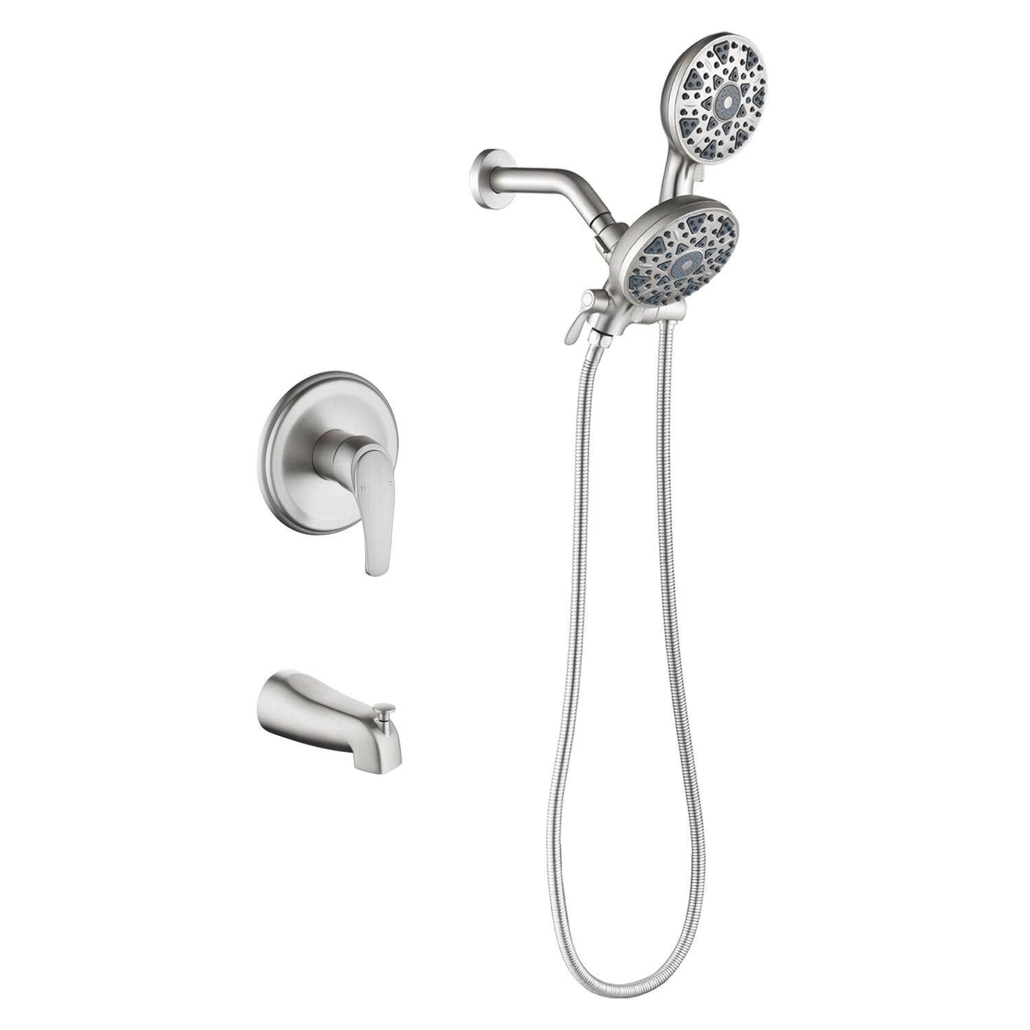 Front. Boyel Living - Brushed Nickel Shower Set with Pressure Balance Valve 6 Function Dual Shower Heads and Tub Spout - Brushed Nickel.