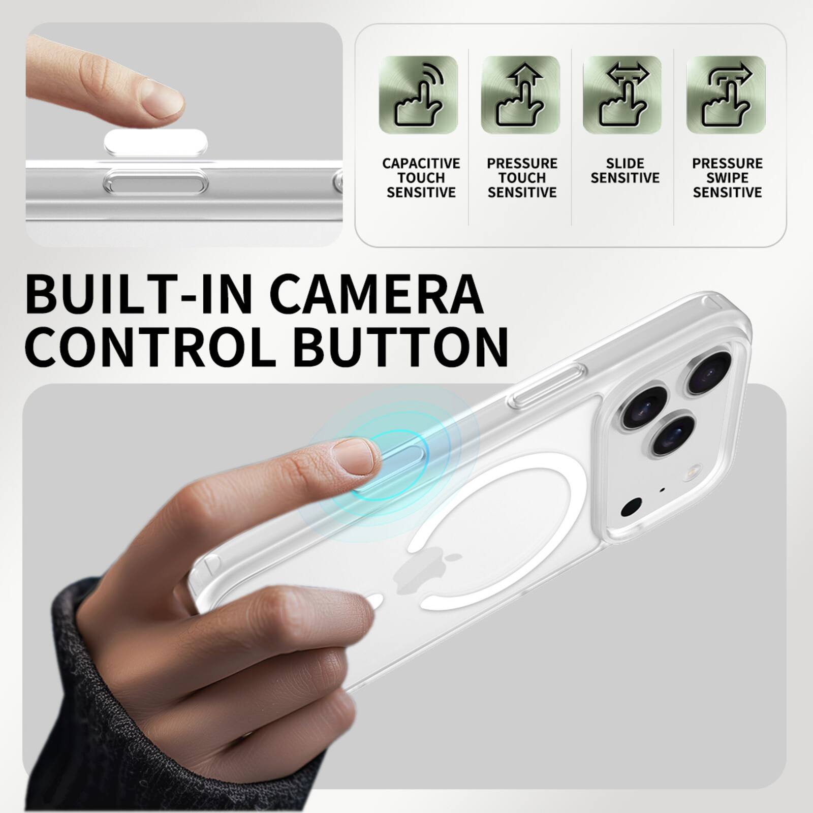 CAPACITIVE PRESSURE SLIDE PRESSURE TOUCH TOUCH SENSITIVE SWIPE SENSITIVE SENSITIVE SENSITIVE BUILT-IN CAMERA CONTROL BUTTON