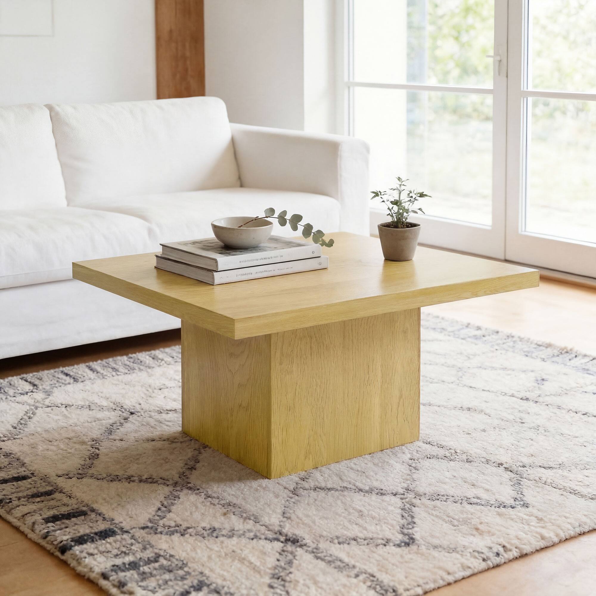 Alt View 1. Homcom - Coffee Table, Center Table with 1.6" Thick Tabletop - Light Brown Wood Grain.