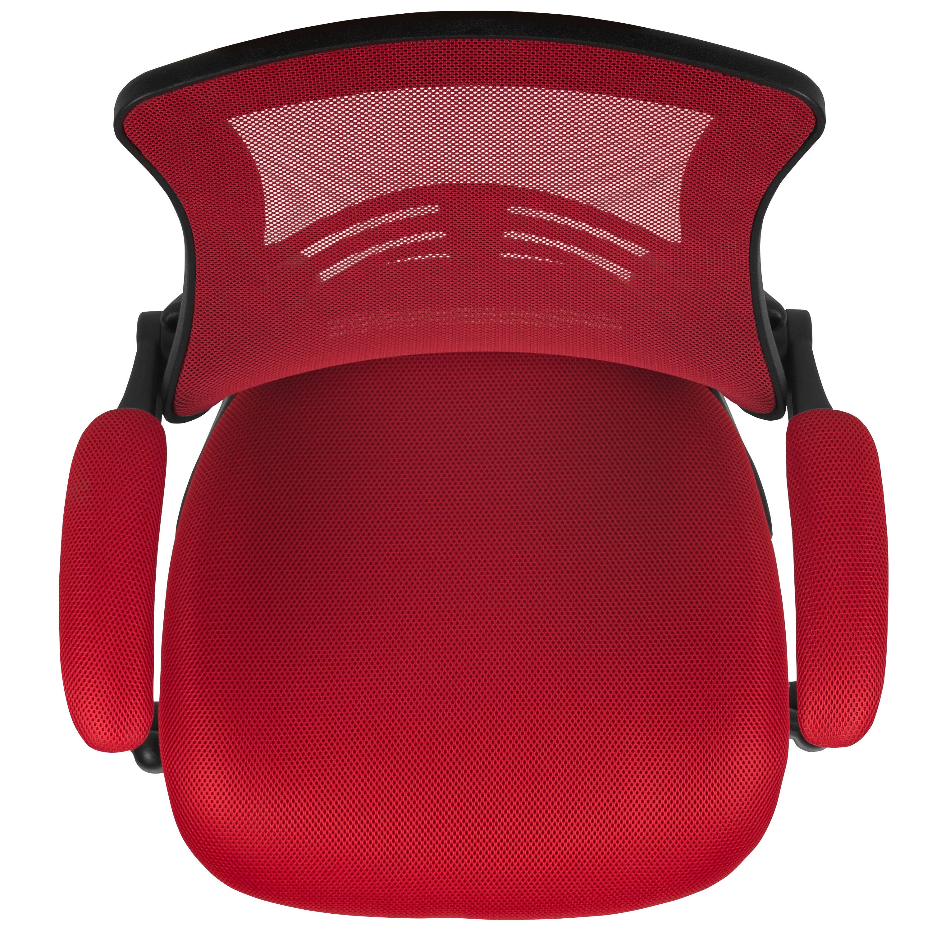 Alt View 8. Emma + Oliver - Mid-Back Mesh Ergonomic Drafting Chair with Foot Ring and Flip-Up Arms - Red Mesh/Black Frame.