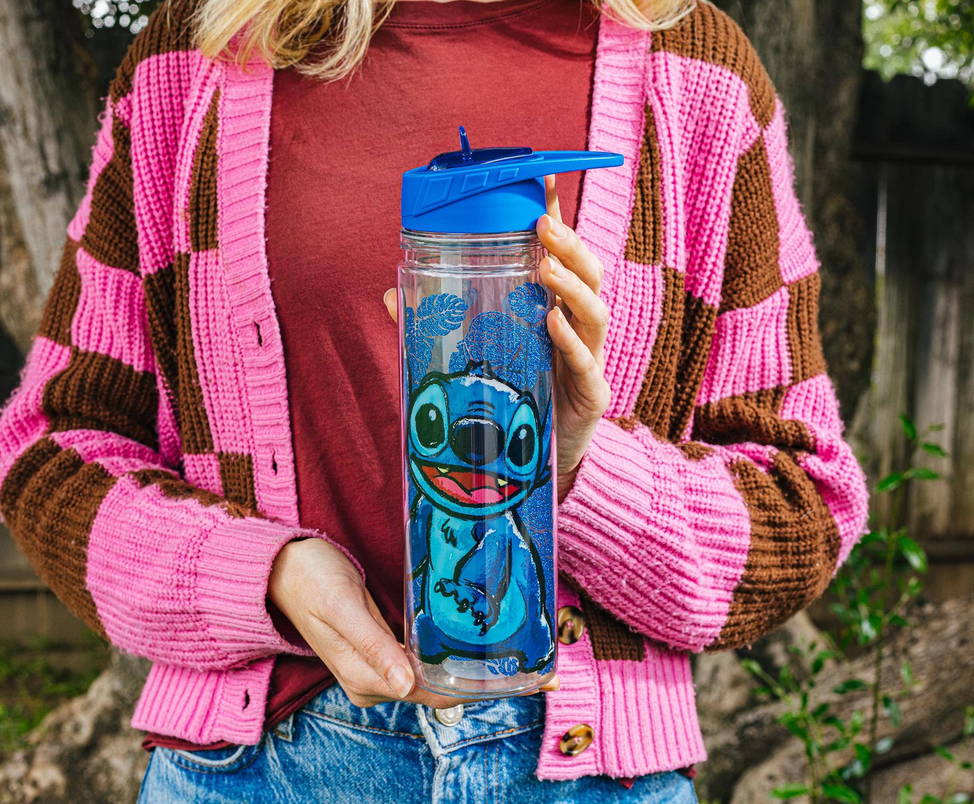 Alt View 10. Silver Buffalo - Disney Lilo & Stitch Floral Glitter Plastic Water Bottle | Holds 18 Ounces - Multi-Colored.