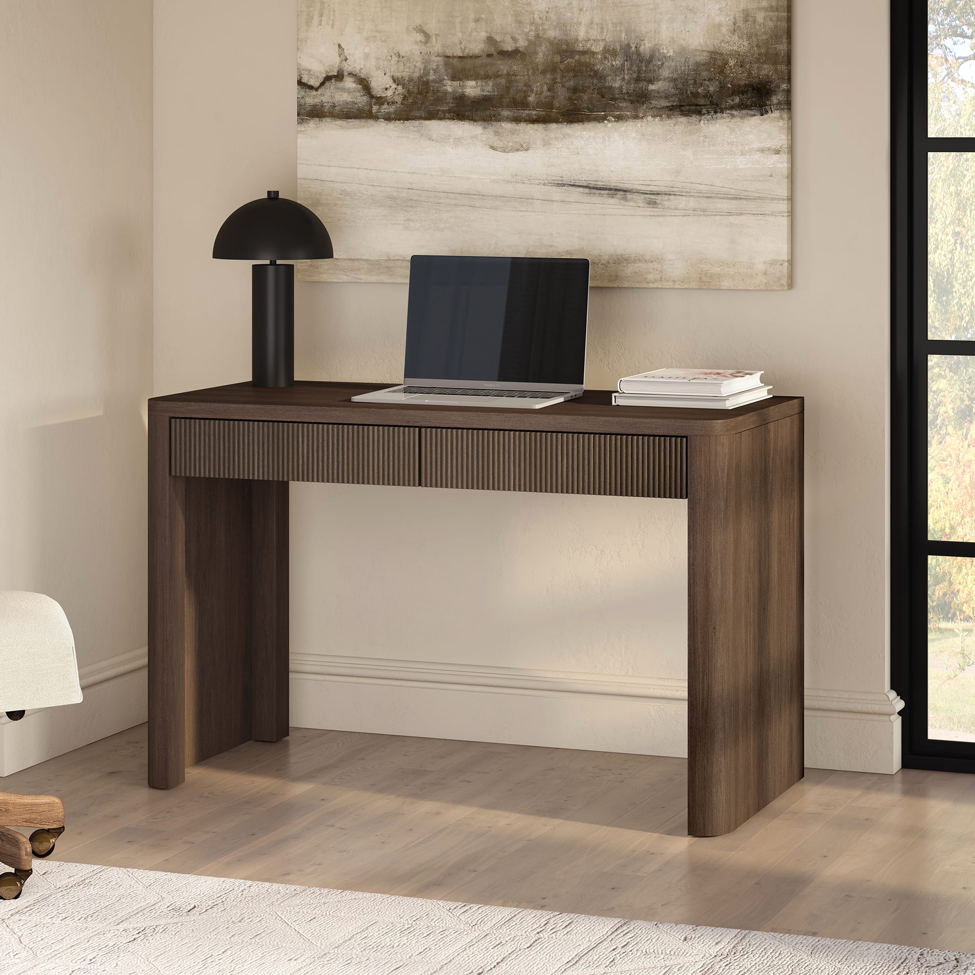 Hudson&Canal - Palmera 47.5" Wide Rectangular Fluted Desk Oak - Brown