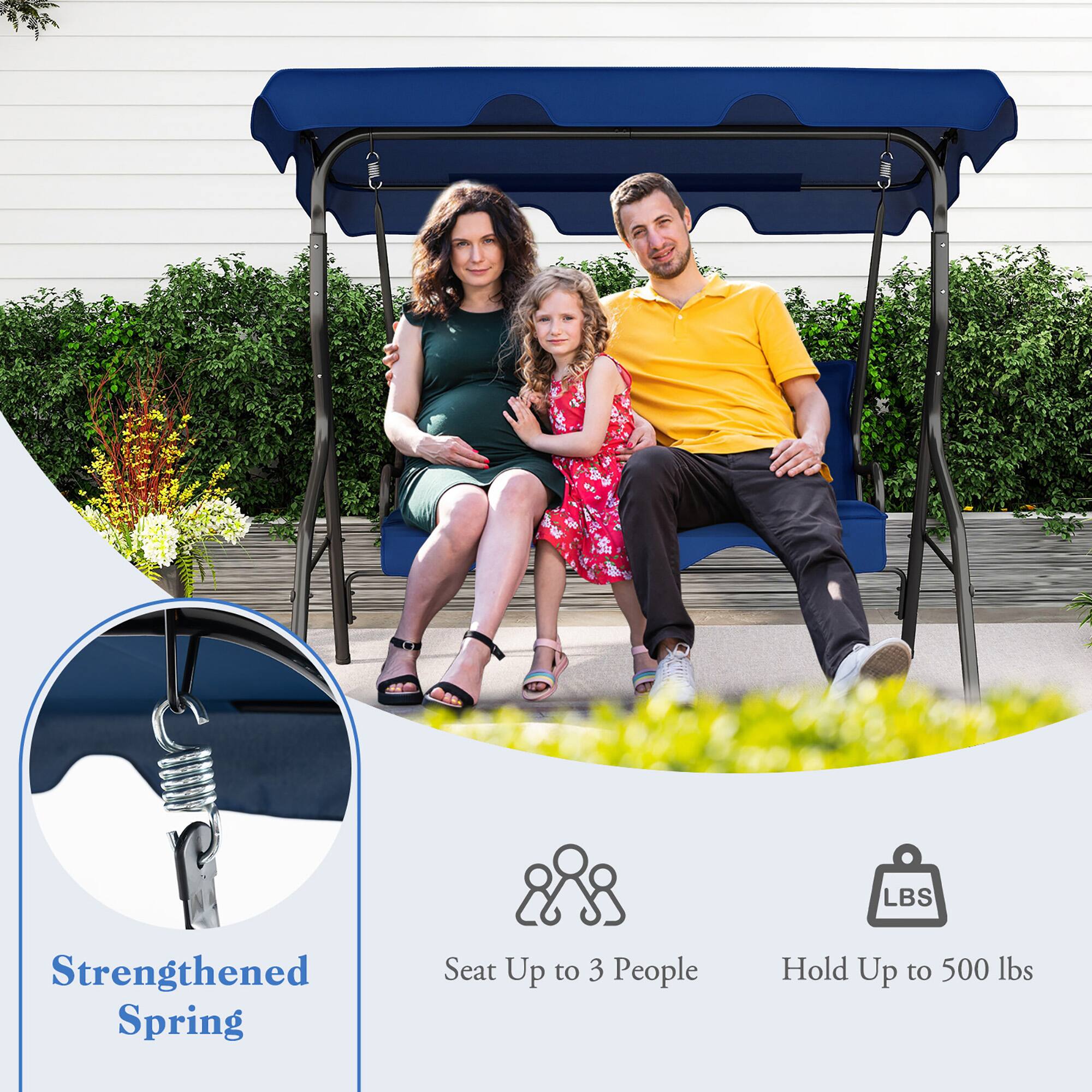 - Strengthened Spring
- Seat Up to 3 People
- Hold Up to 500 lbs