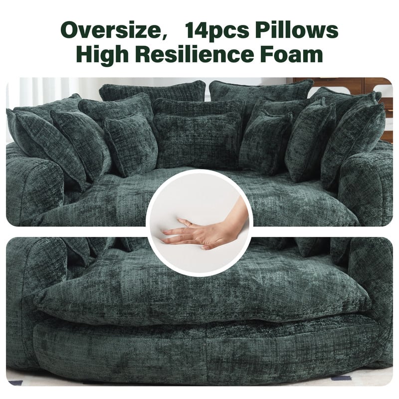 Anysun Double Oversized Round Sofa with Armrests, Chenille Fabric