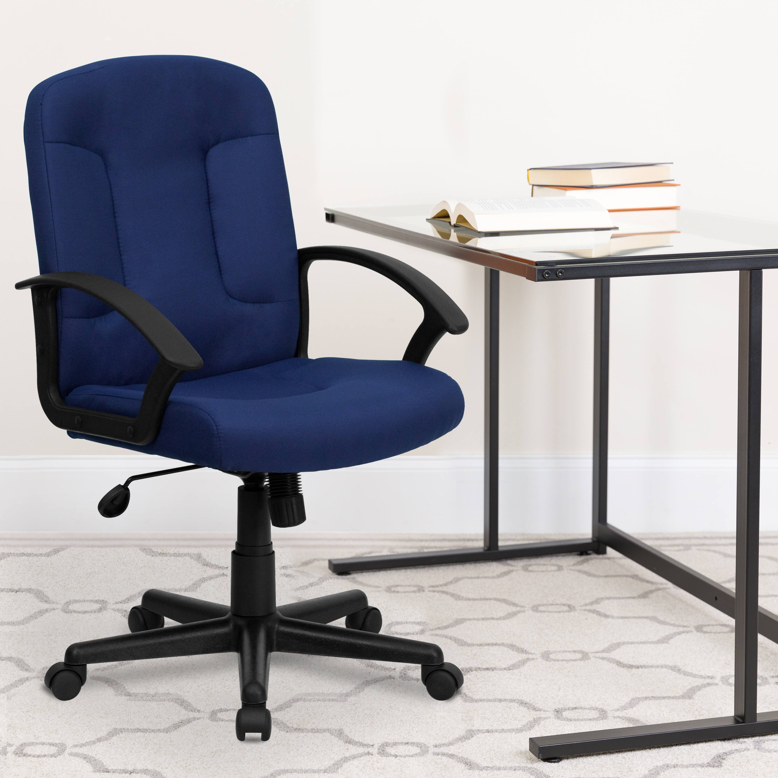Alt View 1. Emma + Oliver - Mid-Back Fabric Executive Swivel Office Chair with Nylon Arms - Navy.