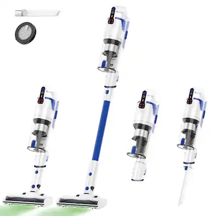 Front. WHALL - WHALL Lightweight Cordless Stick Vacuum with LED Display and Multiple Attachments - White.
