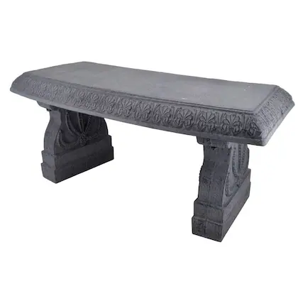 Front. Hivvago - Outdoor Fiber-Clay Garden Bench in Grey Stone Finish - Gray.
