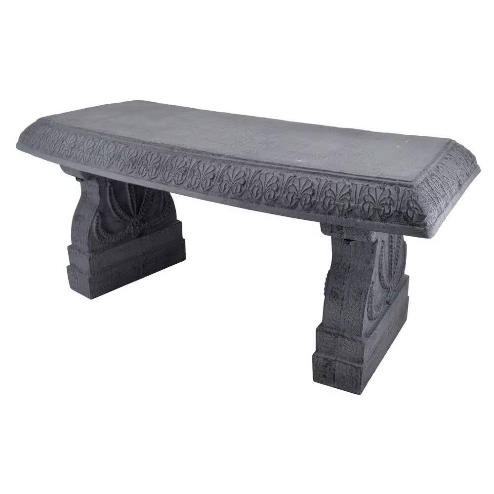 Front. Hivvago - Outdoor Fiber-Clay Garden Bench in Grey Stone Finish - Gray.