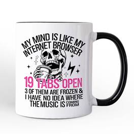 OrnamentallyYou - My Mind is Like My Internet Browser Mug, Sassy Overstimulated Skeleton Funny Gift - White