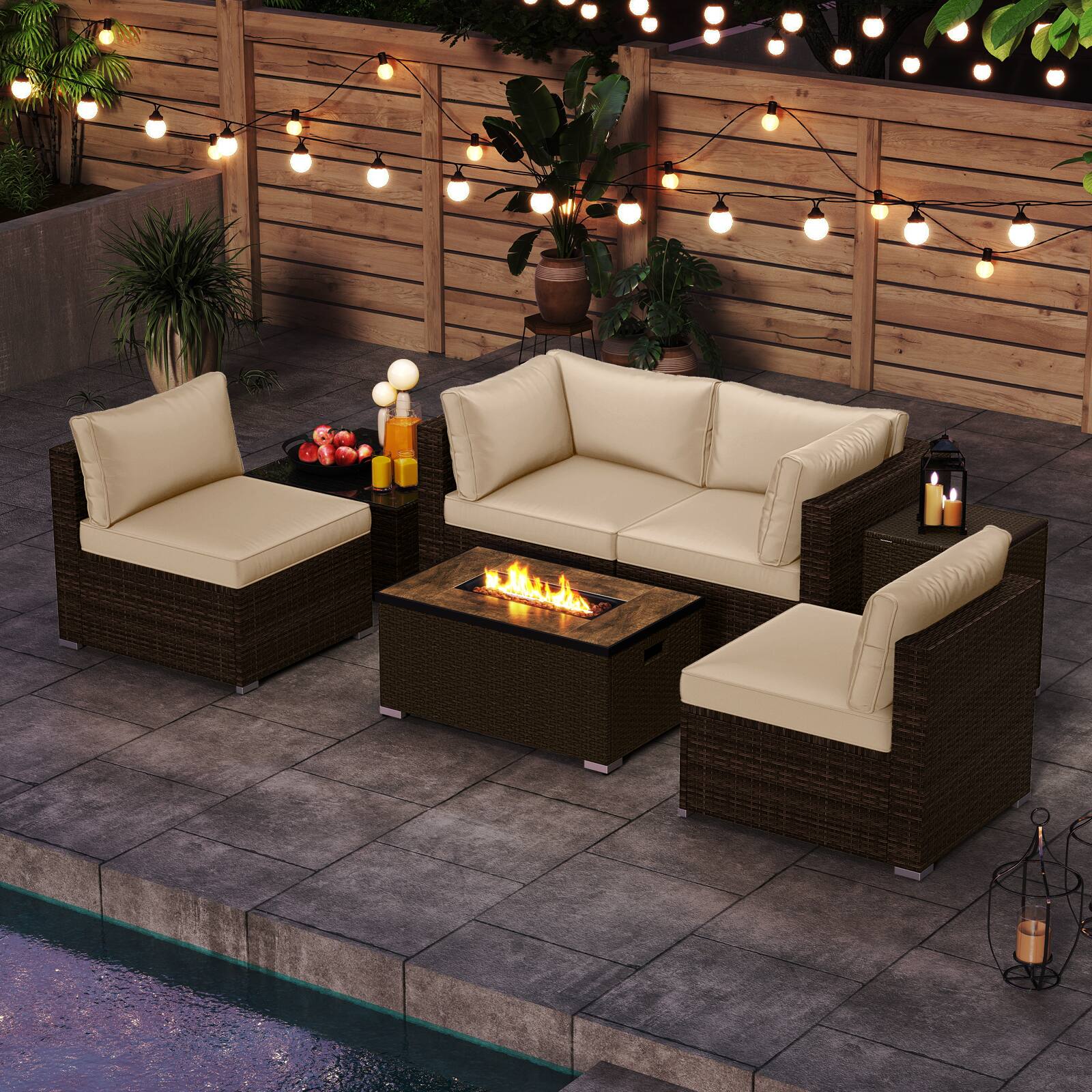 Alt View 4. Costway - Costway 7 Pieces Outdoor Furniture Set with 32" Fire Pit Table and Propane Tank Cover - White.