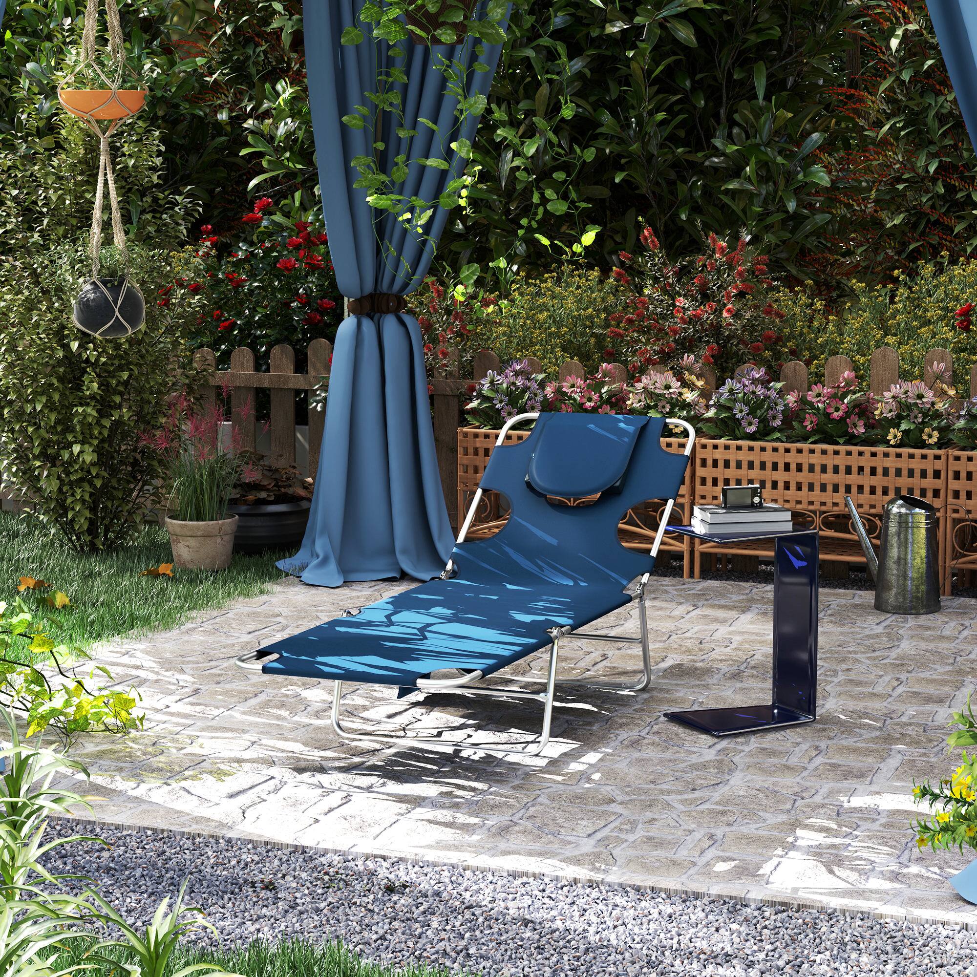 Outsunny Chair with Face Hole, 5 Level Adjustable Outdoor Chaise Lounge ...