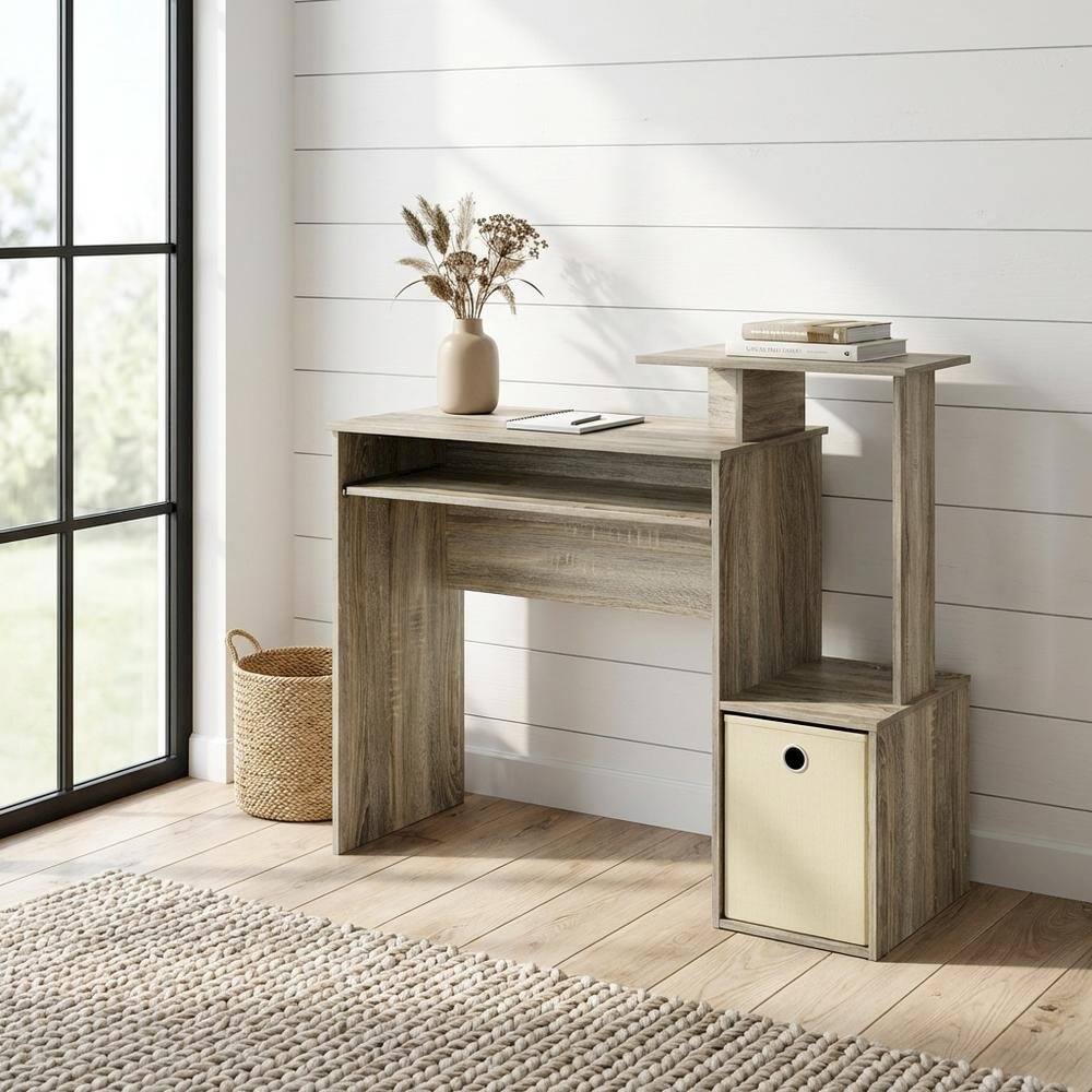 Angle. BisonOffice - Sonoma Oak and Ivory Office Desk with Storage Bin, Compact Computer Workstation - Sonoma Oak/Ivory.