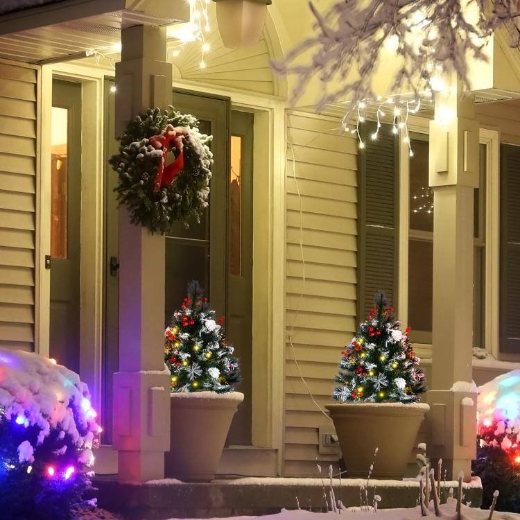 Alt View 2. PULUZ - 2.5 Ft/30 inch 2 Pack Outdoor Entryway Pre-Lit Artificial Christmas Tree Cordless with 70 Branches - Green.