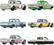 The text on the image reads: "Chevrolet, Datsun, Volkswagen, and Toyota." These are the four different trucks shown in the image.
