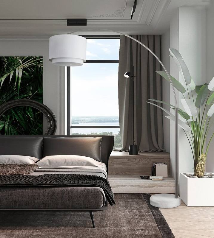 Alt View 5. FC Design - FC Design Modern 81" Tall Standing Adjustable Arched Floor Lamp with Double Drum Shade and Marble Base - White - White.