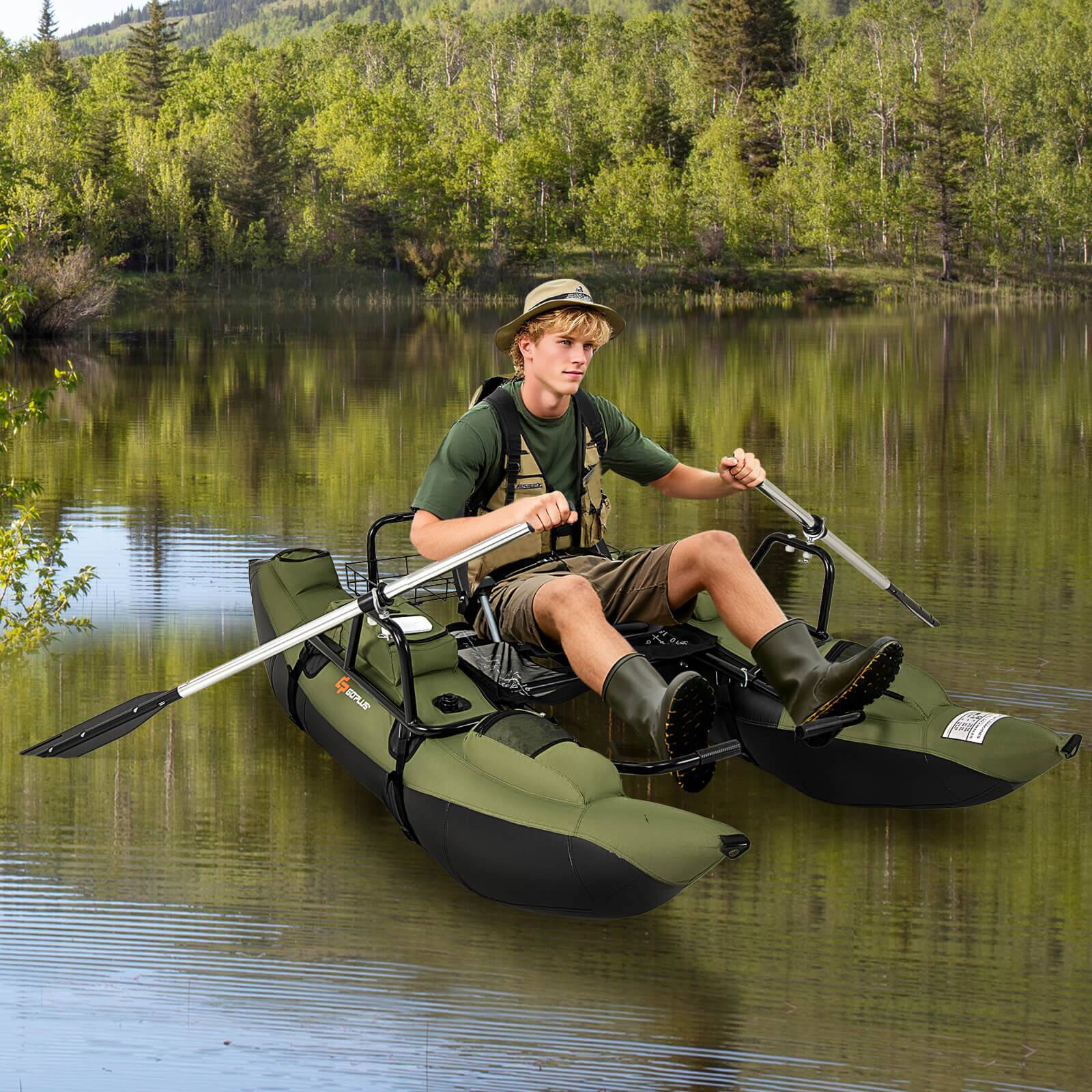 Alt View 3. Costway - Costway Inflatable Fishing Float Tube with Foldable Padded Seat, Adjustable Footrest, Pump - Green.