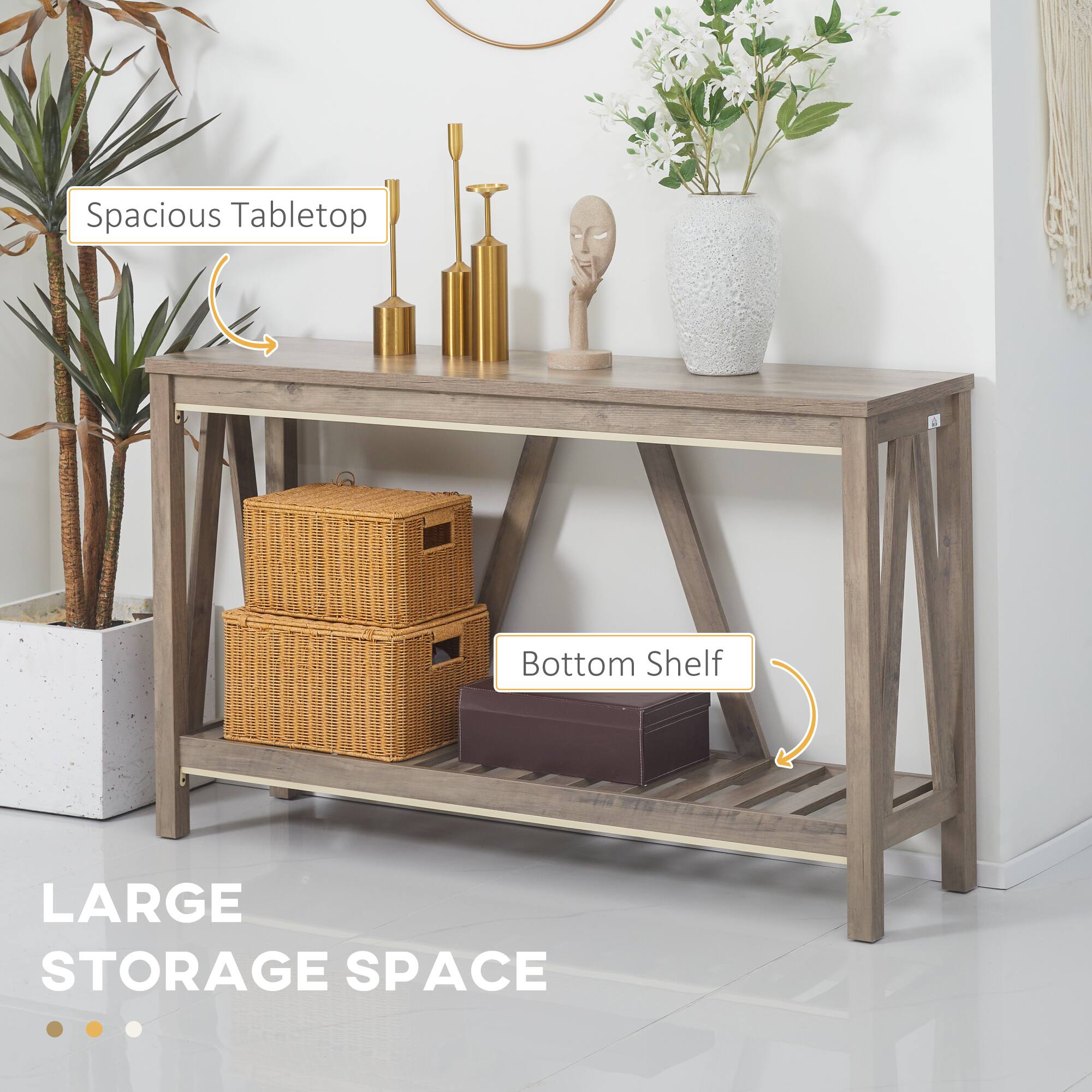 Spacious Tabletop  
Bottom Shelf  
Large Storage Space