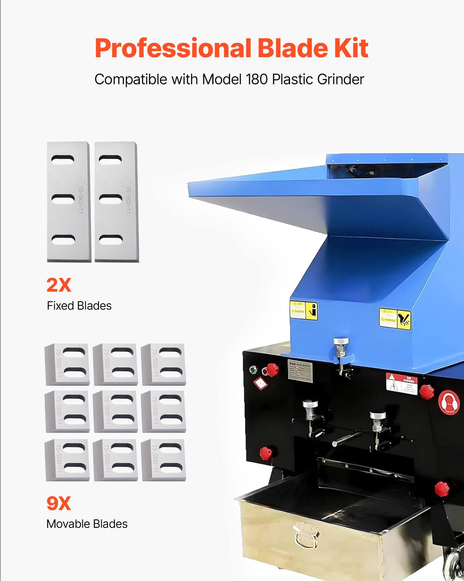 Professional Blade Kit  
Compatible with Model 180 Plastic Grinder  

2X Fixed Blades  
9X Movable Blades