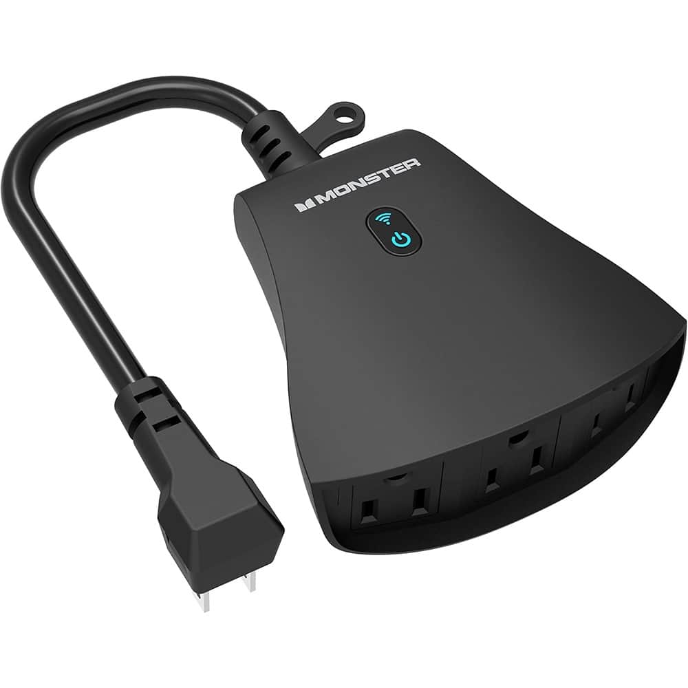 MOSZAR LLC - Smart Outdoor Outlet Plug – 3 Outlets, Wi-Fi, Voice Control, Weatherproof - Black