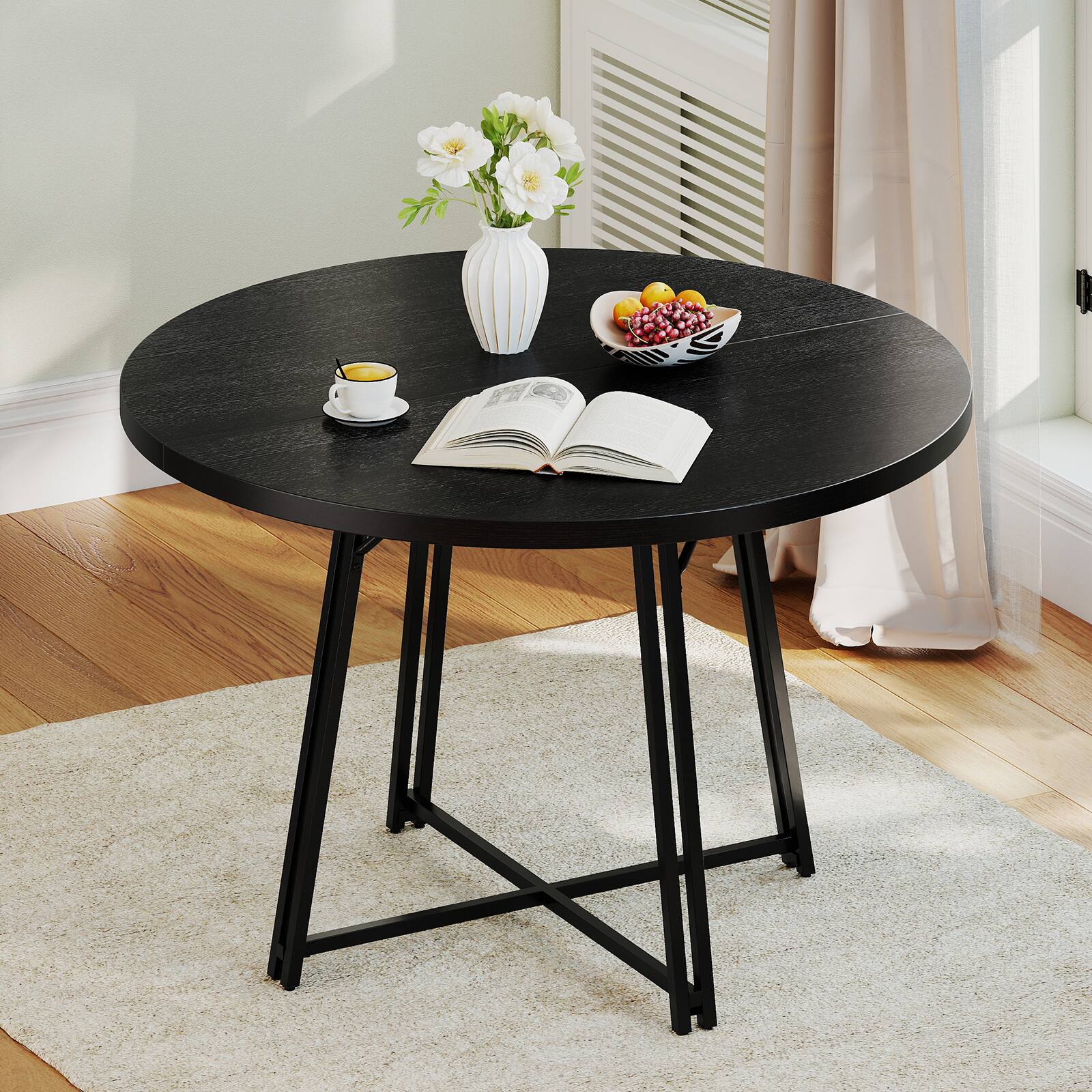 Alt View 1. Gymax - Gymax 47 Inch Dining Table w/8 Metal Supporting Legs & Cross Base for Dining Room Black - Black.