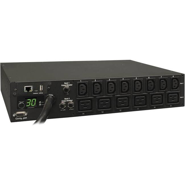 Tripp Lite - by Eaton PDU 5.5kW Single-Phase Switched PDU - LX Interface 208/230V Outlets (8 C13 & 6 C19) L6-30P Input 15 - Black