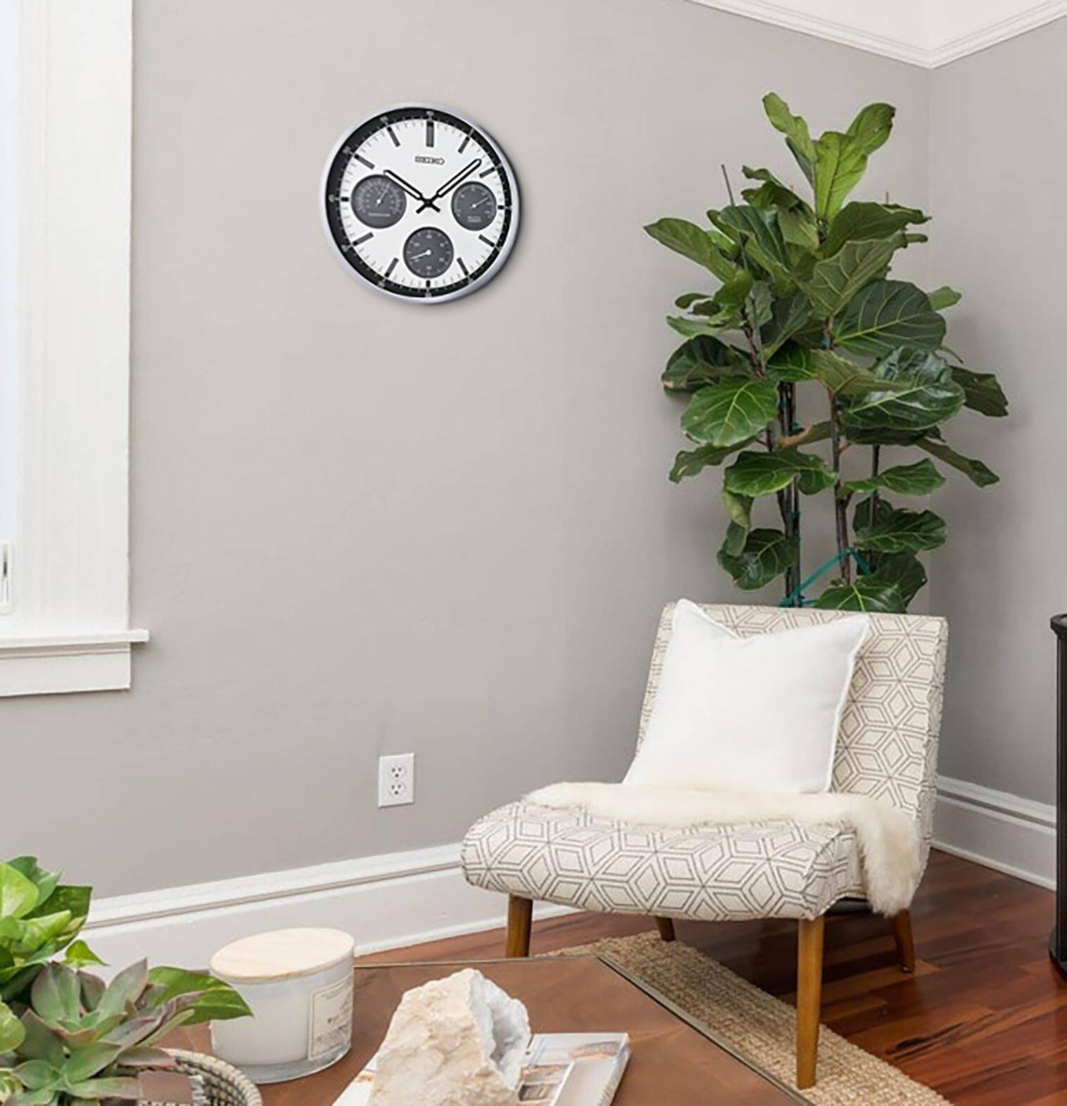 Angle. Seiko - Seiko 13" Shelby Wall Clock, Silver - Silver.