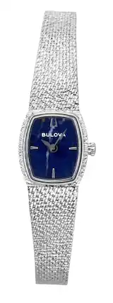 Front. Bulova - Goddess of Time Stainless Steel Blue Dial Quartz 96L343 Women's Watch - Blue.