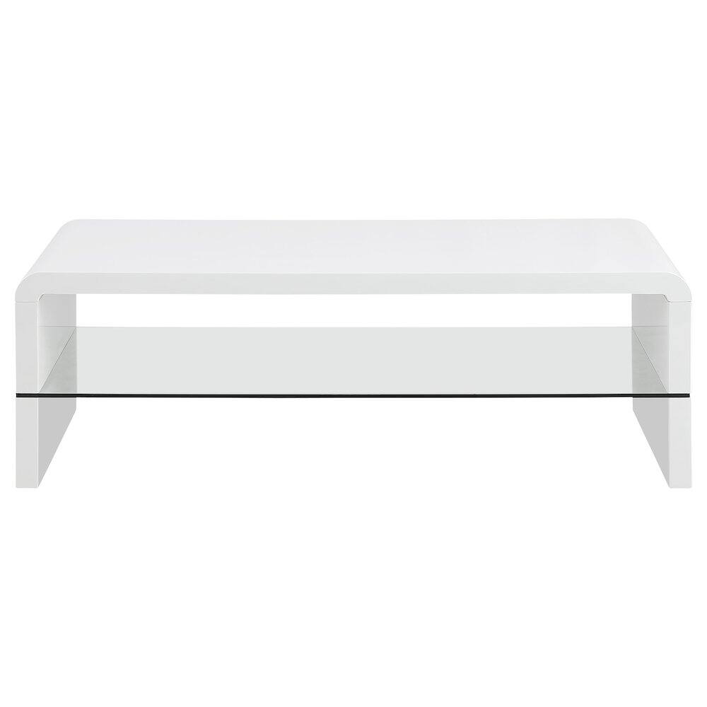 Alt View 2. Coaster Co. of America - Airell Rectangular Coffee Table with Shelf White High Gloss - White.