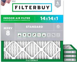 Filterbuy - 14x14x1 MERV 8 Dust & Allergy Defense, Electrostatic Pleated HVAC AC Furnace Air Filters Replacement (4-Pack) - Silver