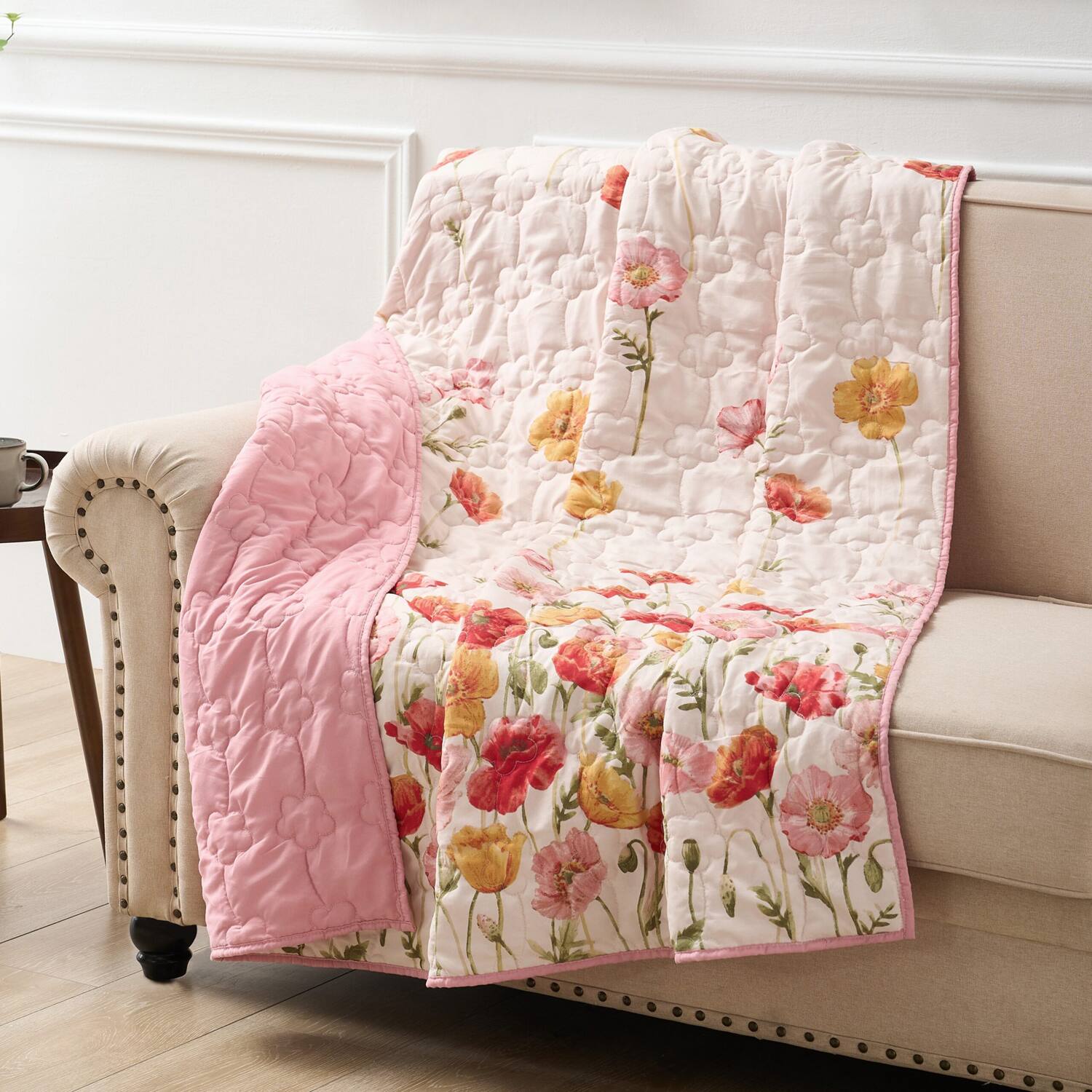 Left. Greenland Home Fashions - Greenland Home Fashions 100% Brushed Microfiber Breeze Accessory Throw Blush - Blush.