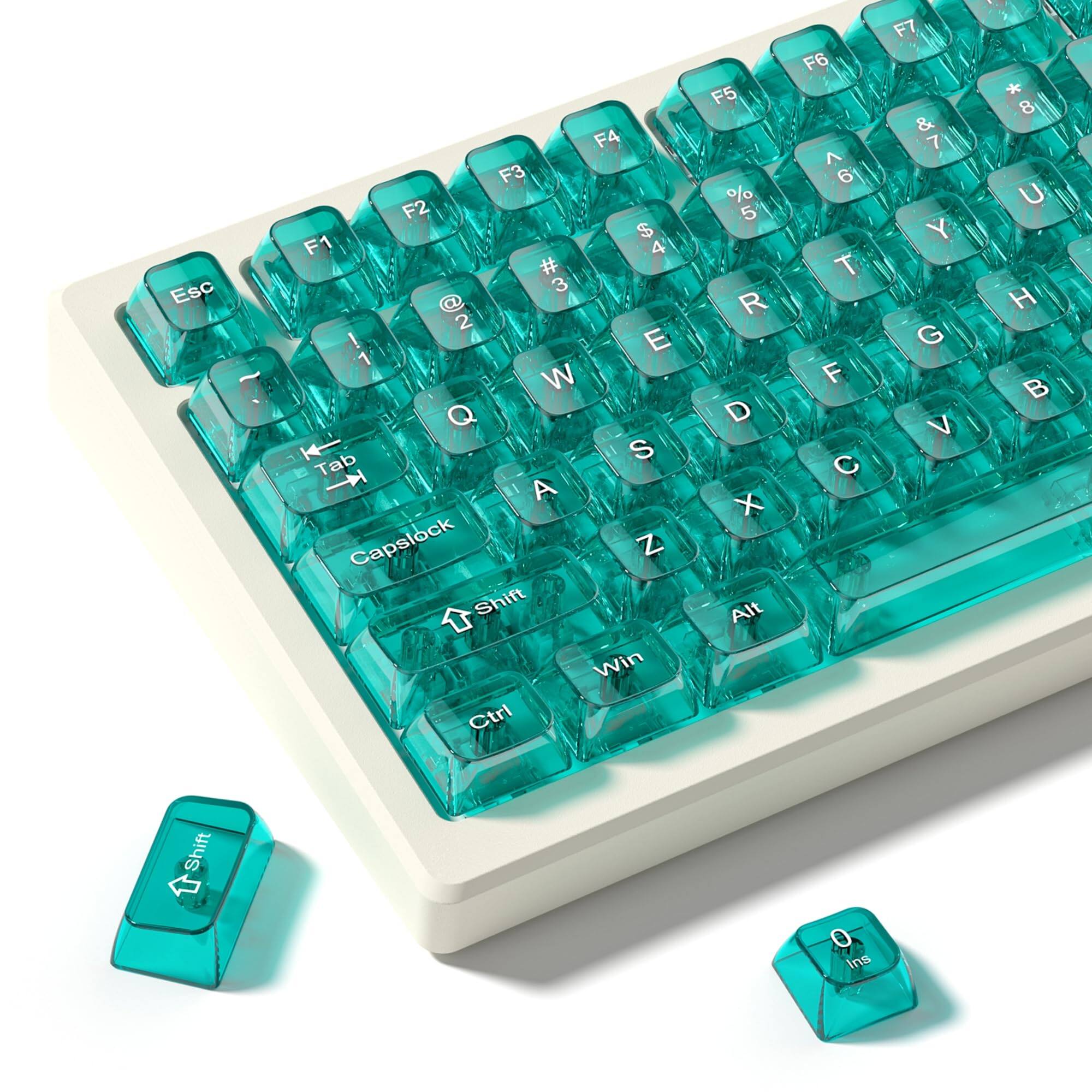 PARKER SLATER - Keycaps Pink Jade PBT Ceramic Crystal Translucent Doubleshot Cherry Profile 60%/65%/75% Compatible 121-Key - Green