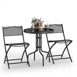 Costway - 3 Pcs Bistro Set Garden Backyard Table Folding Chairs Outdoor Patio Furniture - Black
