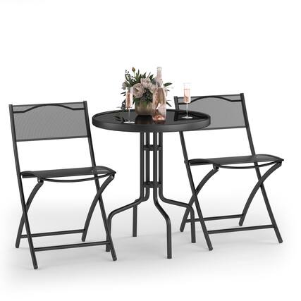 Front. Costway - Costway 3 Pcs Bistro Set Garden Backyard Table Folding Chairs Outdoor Patio Furniture - Black.