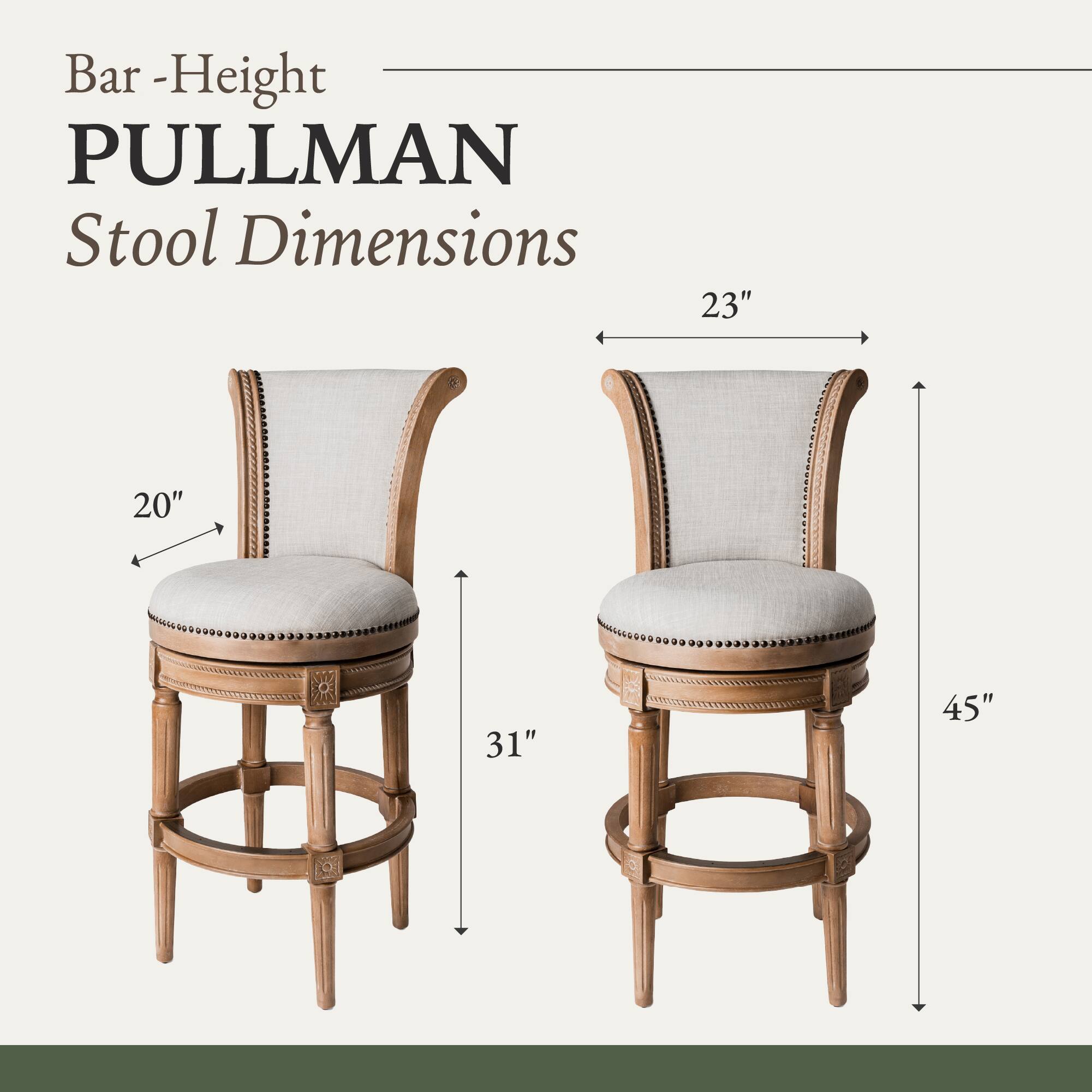 Bar-Height PULLMAN Stool Dimensions: 23" x 20" x 31" x 45"