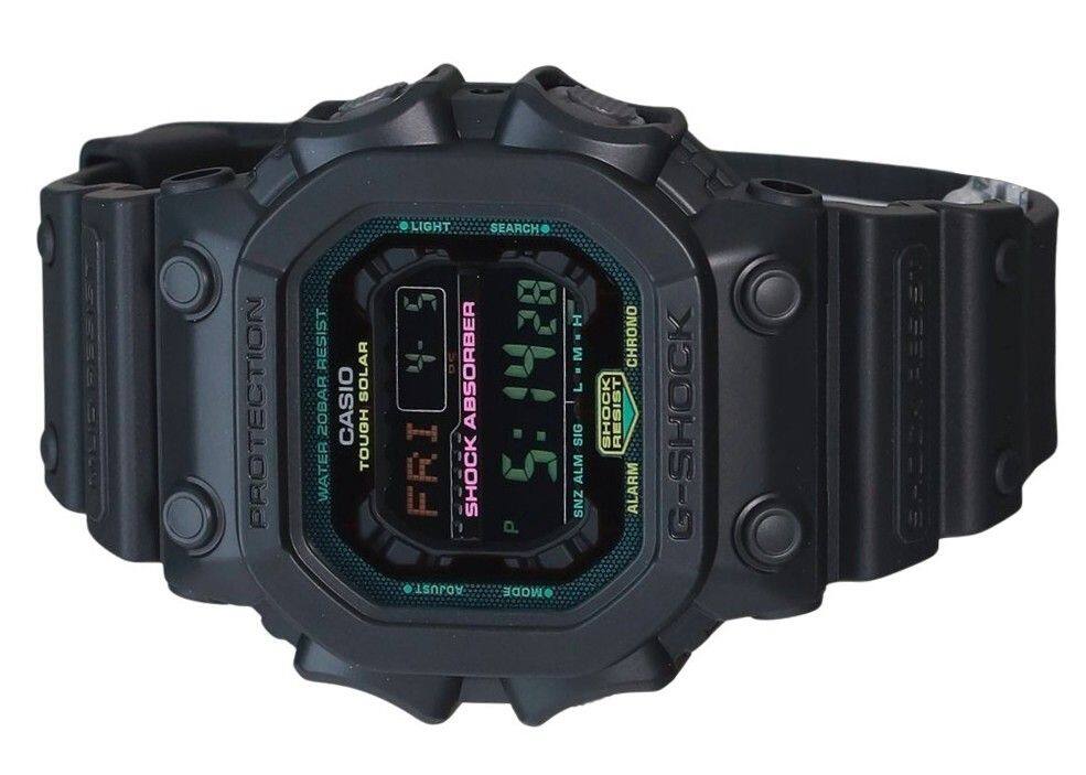 PROTECTION RESIST 20BAR WATER SOLAR CASIO TOUGH LIGHT SEARCH L 28 I 4-5 + 50 ABSORBER E LIMTH M = FRI SHOCK 5:1428 SIG J ALM SNZ P AOJUST MODE CHRONO SHOCK RESIST ALARM G-SHOCK 1 11
