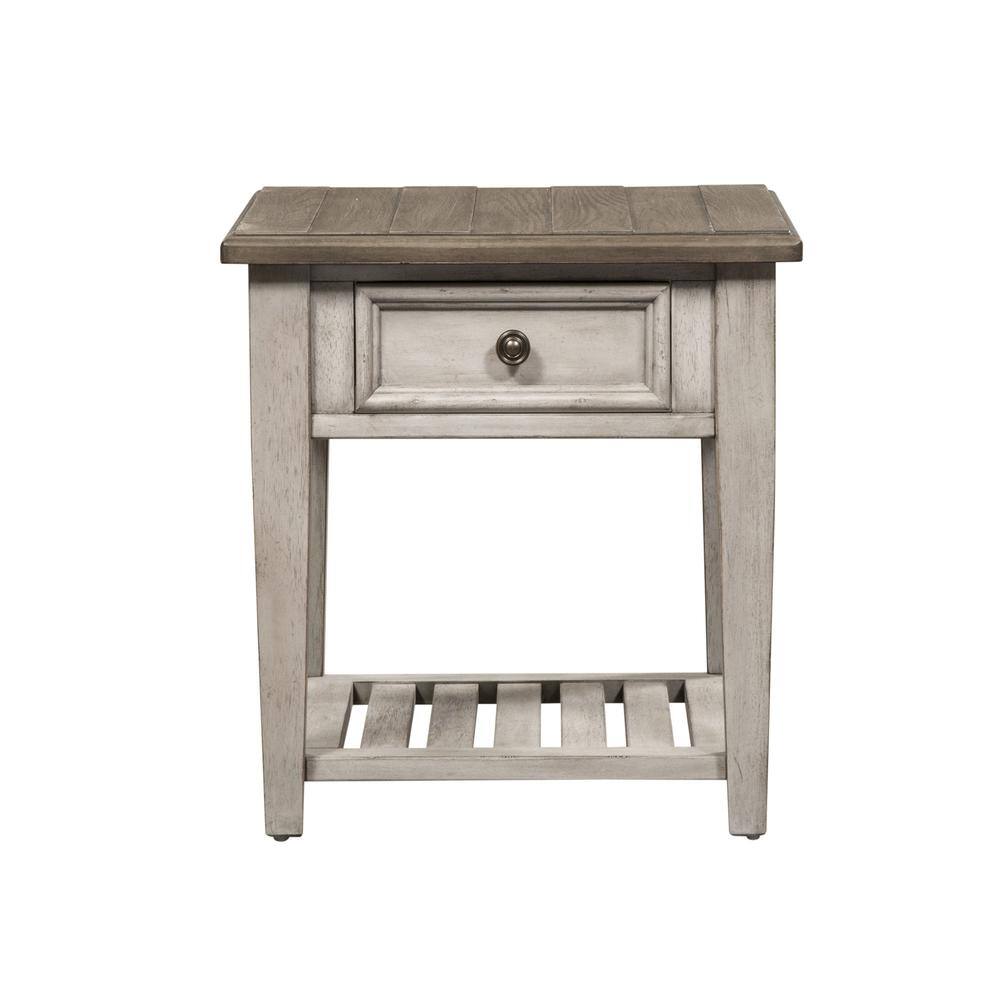 Back. Liberty Furniture Industries - Heartland Drawer End Table in Antique White w/ Tobacco Top - White.