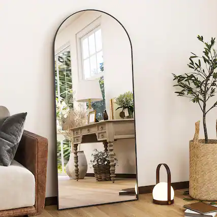 Front. HOMLUX - Arched Full Length Mirror Large Floor Standing Mirror, Aluminum Frame Full Body Mirrors with Stand.