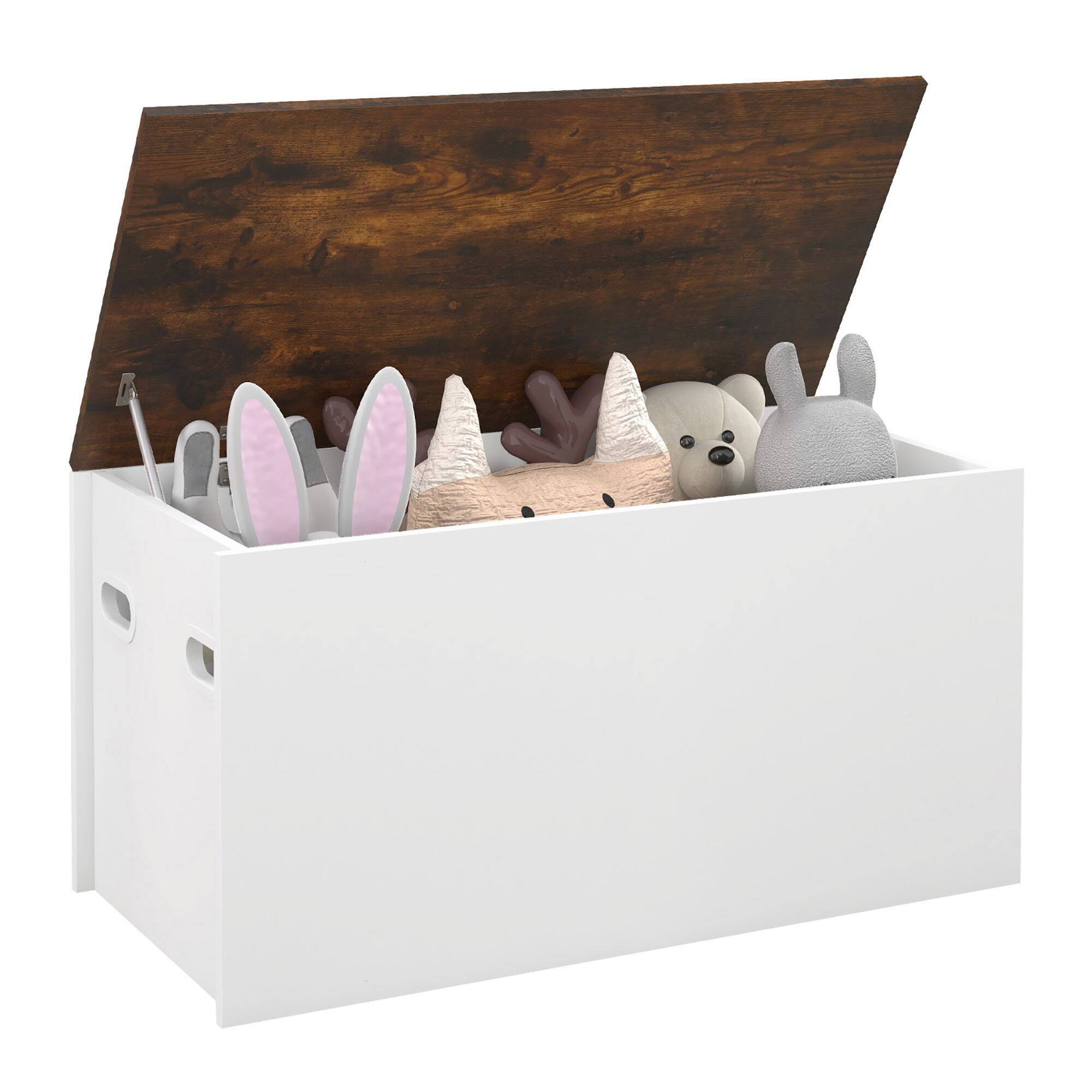 Front. Gymax - Gymax Flip-top Storage Chest Lift Top Storage Bench Wooden Deck Box Toy Box - Rustic Brown + White.