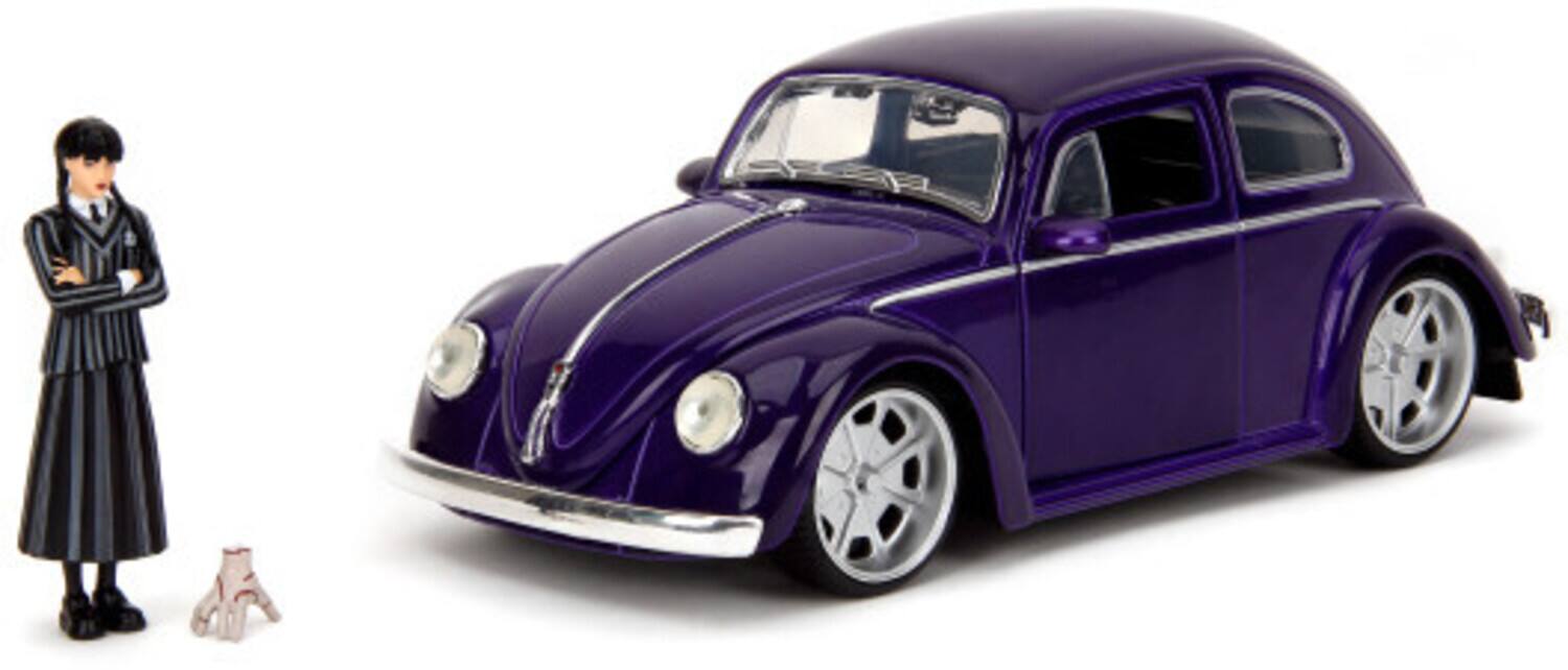 Alt View 3. Jada Toys - Jada Toys - 1:24 Wednesday - Hollywood Rides - 1959 Volkswagen Beetle with Wednesday & Thing Figures.