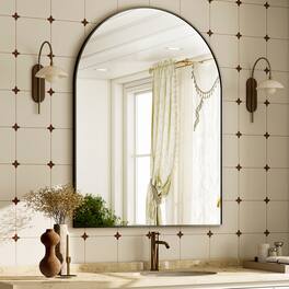 Easly - 24 in. W x 36 in. H Arched Aluminum Alloy Frame Vanity Wall Mirror - Black