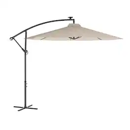 Flash Furniture - Sedona Commercial Grade 10 FT Round Cantilever Umbrella with 32 Solar LED Lights, Built in Cross Base, and Easy Lift and - Tan