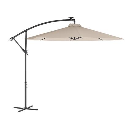 Front. Flash Furniture - Sedona Commercial Grade 10 FT Round Cantilever Umbrella with 32 Solar LED Lights, Built in Cross Base, and Easy Lift and - Tan.