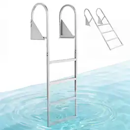 VEVOR - Flip-Up Dock Ladder, 4-Step, Heavy-Duty Aluminum Alloy Pontoon Boat Swim Ladder, with Non-Slip Wide Steps - Silver