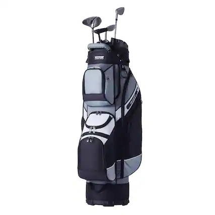 Front. VEVOR - Golf Cart Bag with 14 Way Organizer Divider Top, 41” 13 Pockets Premium Nylon Cart Bag, Durable Golf Bags with Handles - Black + white + grey.