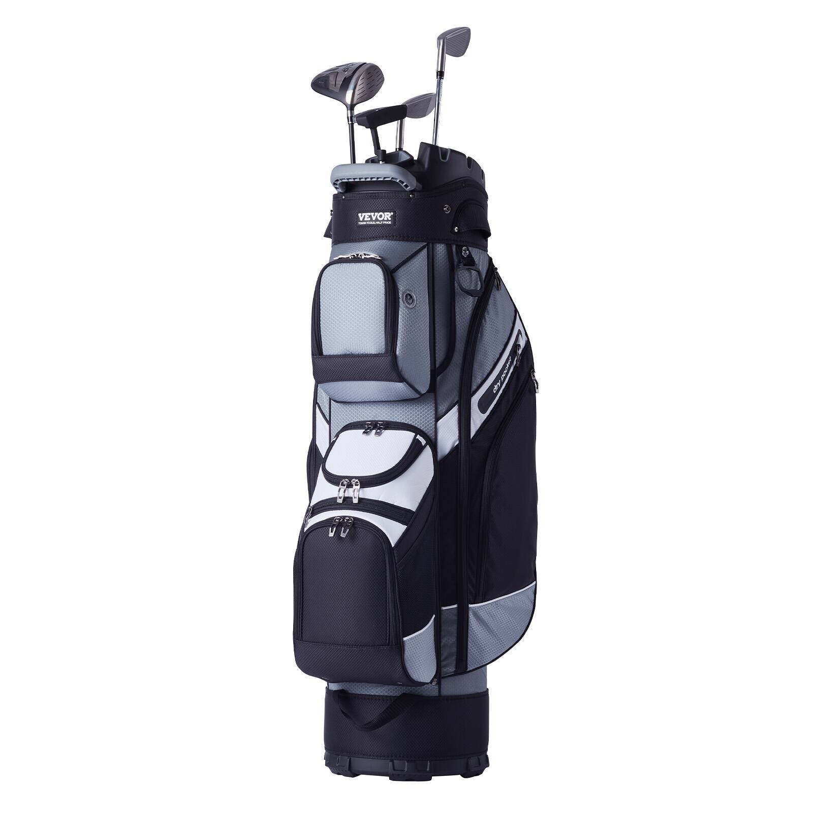 Front. VEVOR - Golf Cart Bag with 14 Way Organizer Divider Top, 41” 13 Pockets Premium Nylon Cart Bag, Durable Golf Bags with Handles - Black + white + grey.