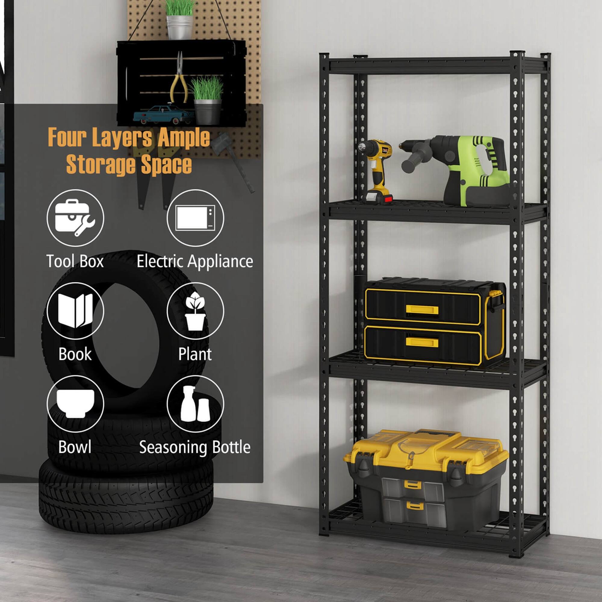 Four Layers Ample Storage Space
Tool Box
Electric Appliance
Book
Plant
Bowl
Seasoning Bottle