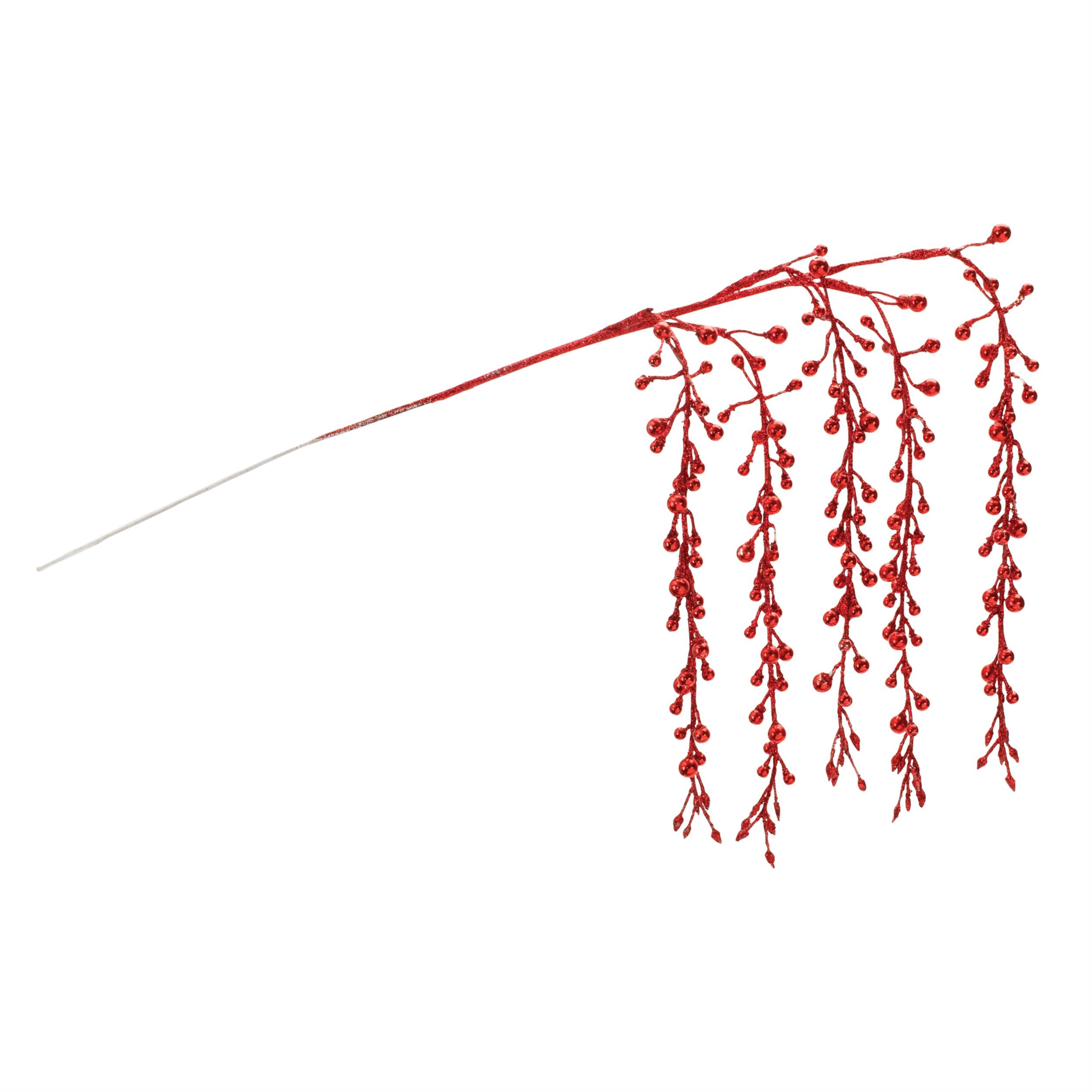 Angle. BreeBe - Hanging Glitter Berry Spray (Set of 2) - Red.