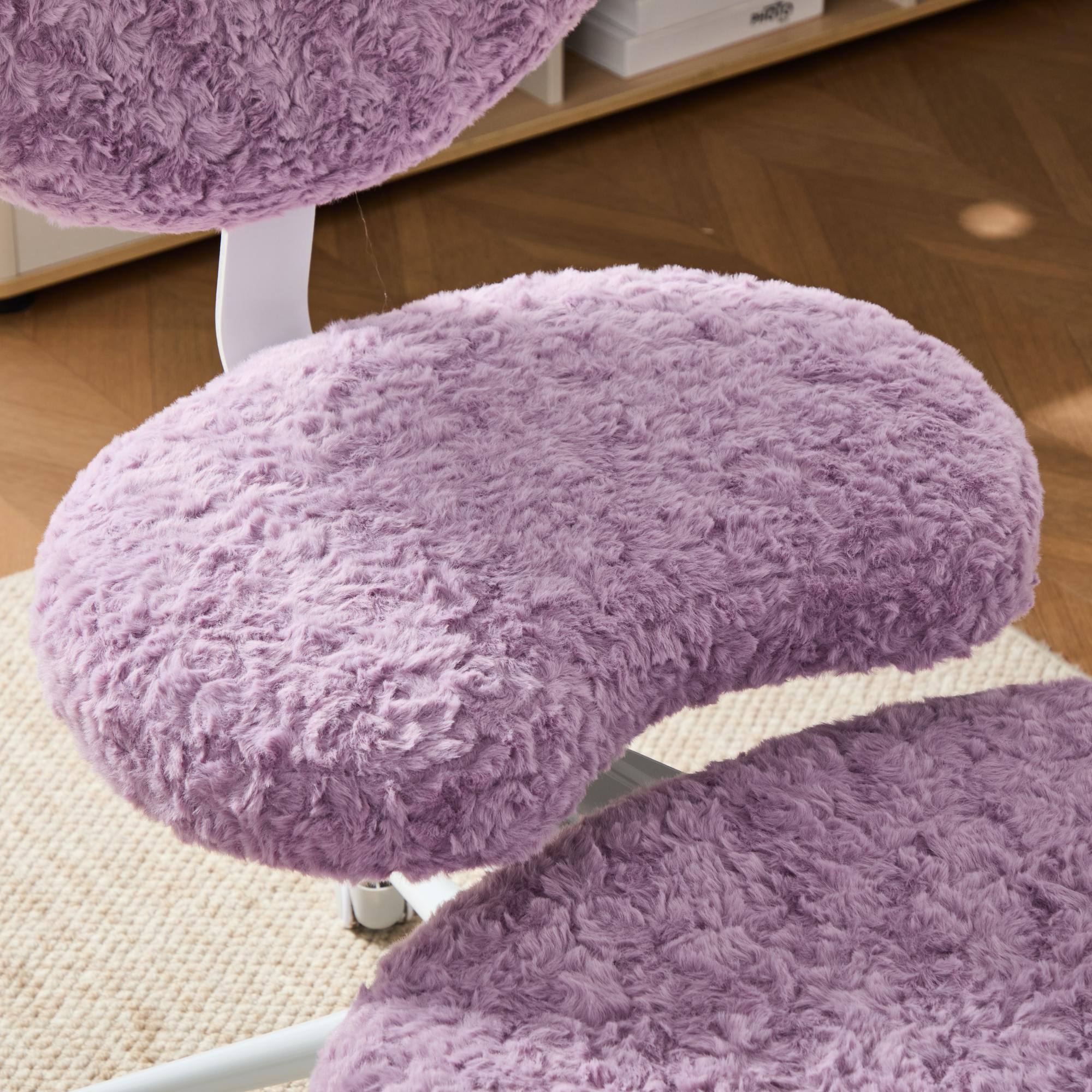 Alt View 2. Aukfa - Meditation Chair Plus - Teddy Fleece Cross-Legged Rolling Chair with Lumbar Support & Adjustable Stool. - Violet.