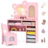 Costway - Kids Vanity with Lights with 5 Drawers & 2 Compartments, Single-door Cabinet - Pink